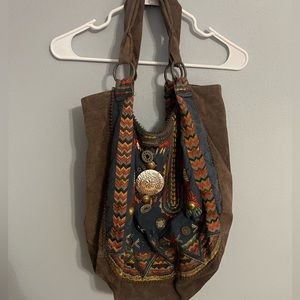Anthropologie Jasper & Jeera Suede Embroidered Hobo Bag